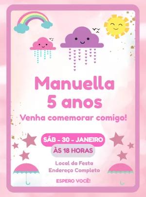 Convite de Aniversário Chuva de Amor Delicado para Editar