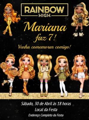 Convite de Aniversário Rainbow High Dourado para Editar Online