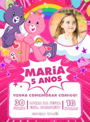 Convite Aniversário Ursinhos Carinhosos com Foto para Editar