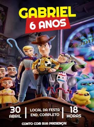 Convite Aniversário Toy Story 4 com Personagens para Editar