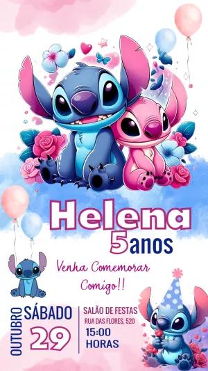 Convite Aniversário Stitch e Angel para Editar Online
