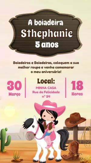 Convite Aniversário Boiadeira Country para Editar Online