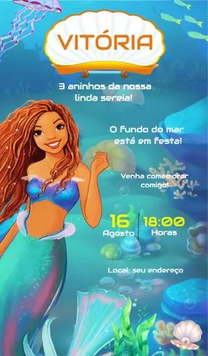 Convite de Aniversário Sereia Morena para Editar Online
