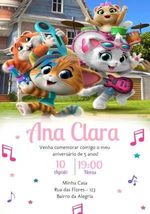 Convite Aniversário 44 Gatos para Editar Online