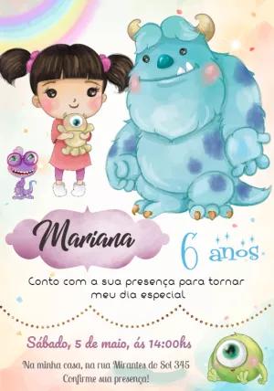 Convite Aniversário Monstros SA Aquarela para Editar Online