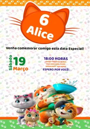 Convite Aniversário 44 Gatos para Editar Online