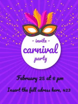 Carnival Party Invitation with Mask to Edit Online