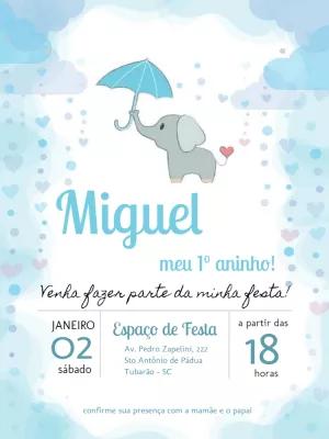 Convite de Aniversário Elefantinho Azul para Editar Online