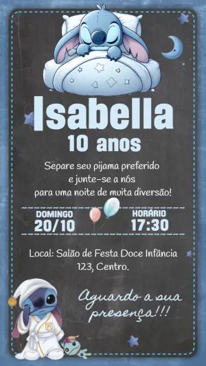 Convite Aniversário Festa do Pijama Stitch para Editar Online