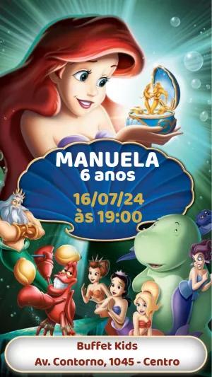 Convite de Aniversário Sereia Ariel para Editar Online