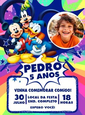 Convite Aniversário Turma do Mickey com Foto para Editar