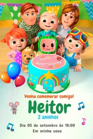 Convite de Aniversário Cocomelon com Personagens para Editar