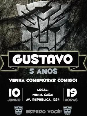 Convite Aniversário Transformers para Editar Online e Imprimir
