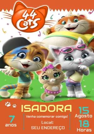 Convite Aniversário 44 Gatos com Personagens para Editar