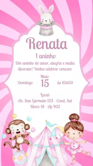 Convite de Aniversário Circo Rosa para Editar Online