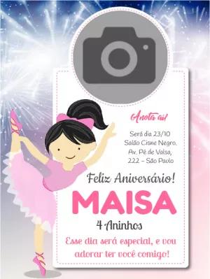 Convite Aniversário Bailarina com Foto para Editar Online