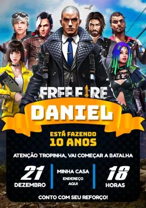 Convite de Aniversário Free Fire com Personagens para Editar