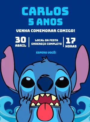 Convite de Aniversário Stitch para Editar e Imprimir