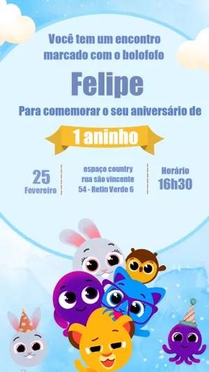 Convite de Aniversário Bolofofos para Editar Online