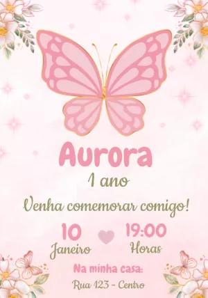 Convite de Aniversário Borboleta Rosa para Editar Online