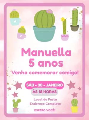 Convite de Aniversário Cactos Fofos para Editar Online