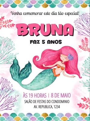 Convite de Aniversário Sereia Aquarela para Editar Online