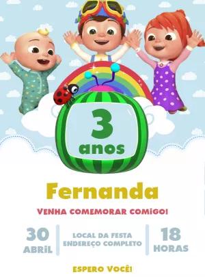 Convite Aniversário Cocomelon com Personagens para Editar Online