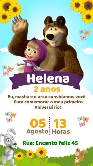 Convite de Aniversário Masha e o Urso Editável Online