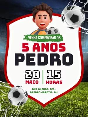 Convite de Aniversário Futebol com Personagem 3D para Editar
