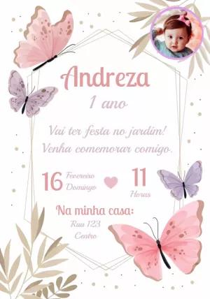 Convite de Aniversário Borboletas com Foto para Editar Online