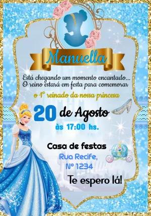 Convite Aniversário Cinderela Princesa para Editar Online