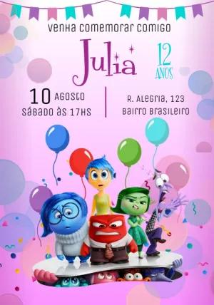 Convite de Aniversário Divertida Mente 2 para Editar Online