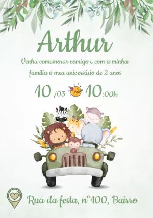 Convite de Aniversário Safari com Animais para Editar