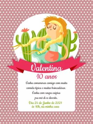 Convite Festa Junina Aniversário com Menina Caipira para Editar