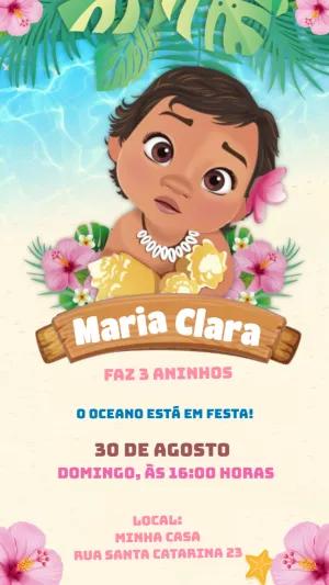 Convite de Aniversário Moana Baby para Editar Online