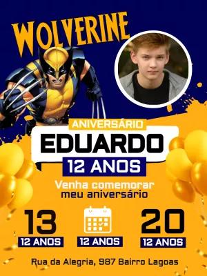 Convite de Aniversário Wolverine com Foto para Editar Online