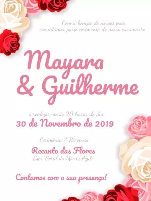 Convite de Casamento Floral com Rosas Românticas para Editar