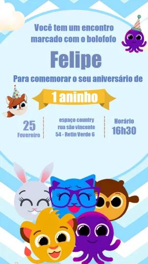 Convite Aniversário Bolofofos com a Turma para Editar Online