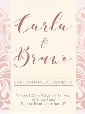 Convite de Casamento Arabesco Rosa para Editar Online