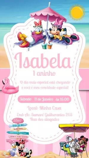 Convite Aniversário Minnie e Margarida Praia para Editar