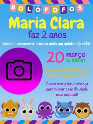 Convite Aniversário Bolofofos com Foto para Editar Online