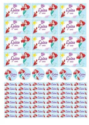 Kit de Etiquetas Escolares Pequena Sereia para Editar Online