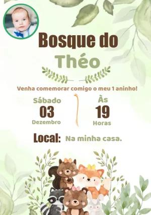 Convite Aniversário Bosque com Foto para Editar Online