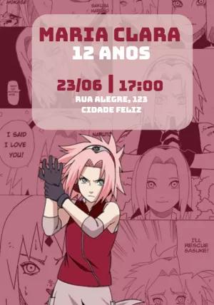 Convite de Aniversário Naruto Sakura para Editar Online