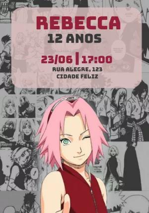 Convite de Aniversário Naruto Sakura para Editar Online