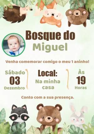 Convite de Aniversário Bosque com Foto para Editar Online