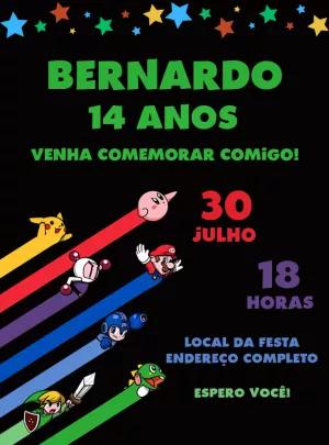 Convite de Aniversário Video Game Retrô para Editar Online
