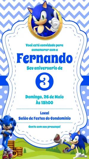 Convite de Aniversário do Sonic para Editar Online