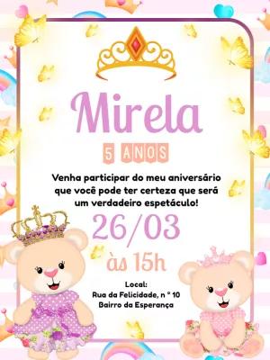 Convite de Aniversário Ursinha Princesa com Coroas para Editar
