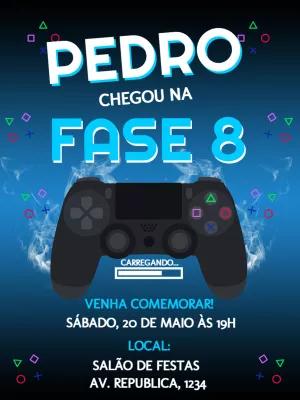 Convite Aniversário Gamer Playstation para Editar Online